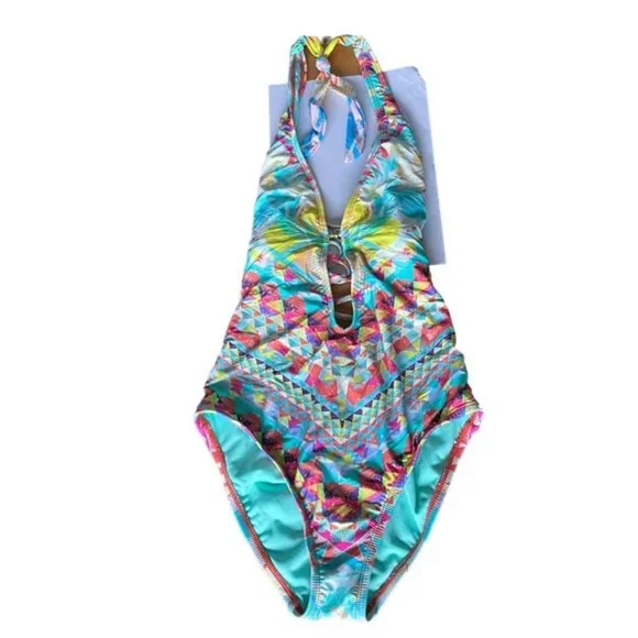 Bar III | Swimwear | One-Piece Tribal Print Halter Top Swimsuit | Cutout | Small - Picture 3 of 9